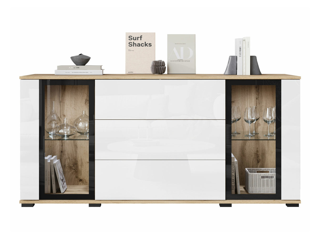 Komód CARO SB 150, Szín: Wotan tölgy + Fényes fehér, Led világítás: Igen