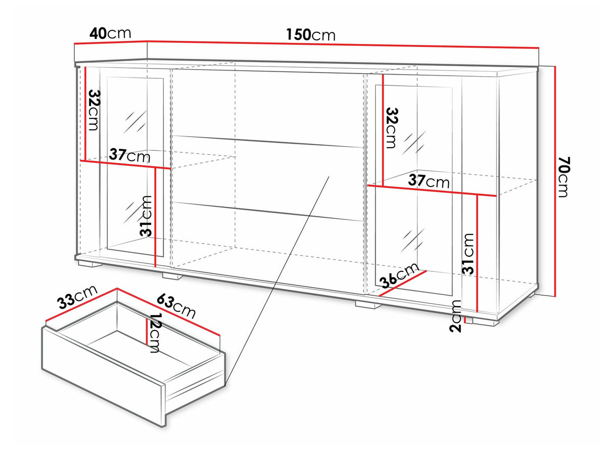 Komód CARO SB 150, Szín: Wotan tölgy, Led világítás: Nem