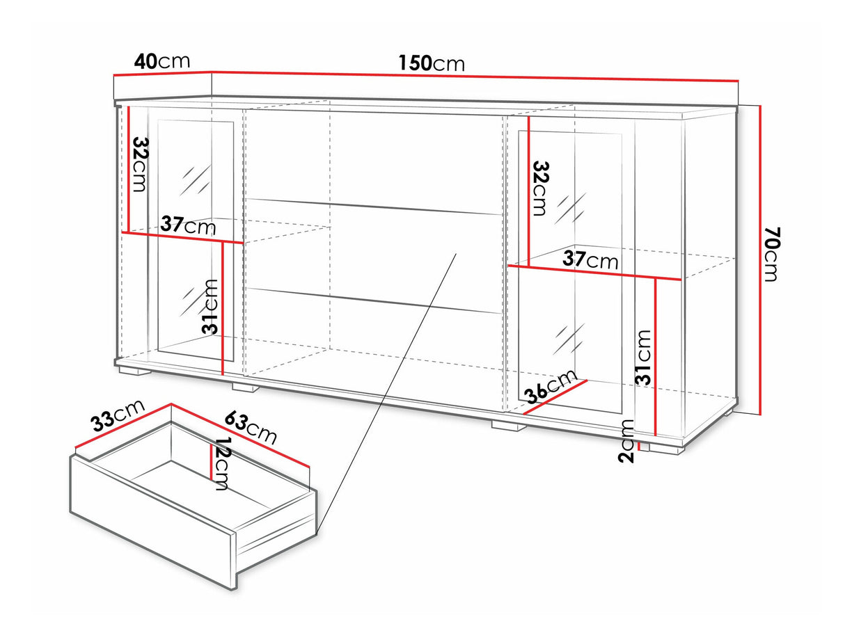 Komód CARO SB 150, Szín: Wotan tölgy, Led világítás: Igen