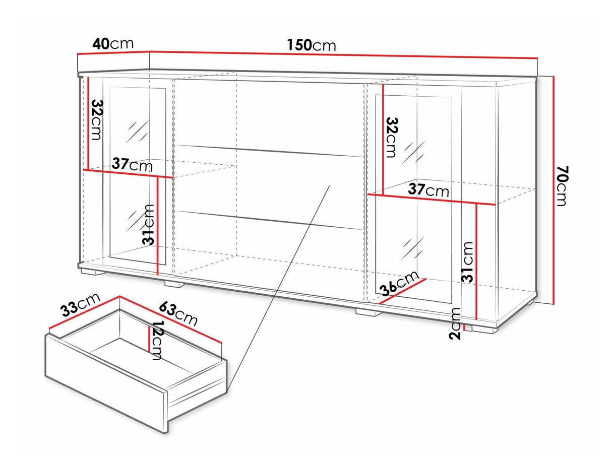 Komód CARO SB 150, Szín: Fekete, Led világítás: Nem