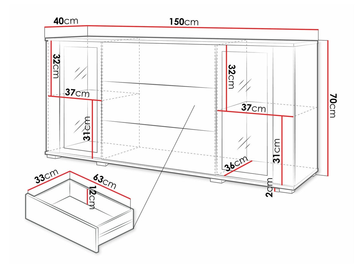 Komód CARO SB 150, Szín: Fekete, Led világítás: Igen