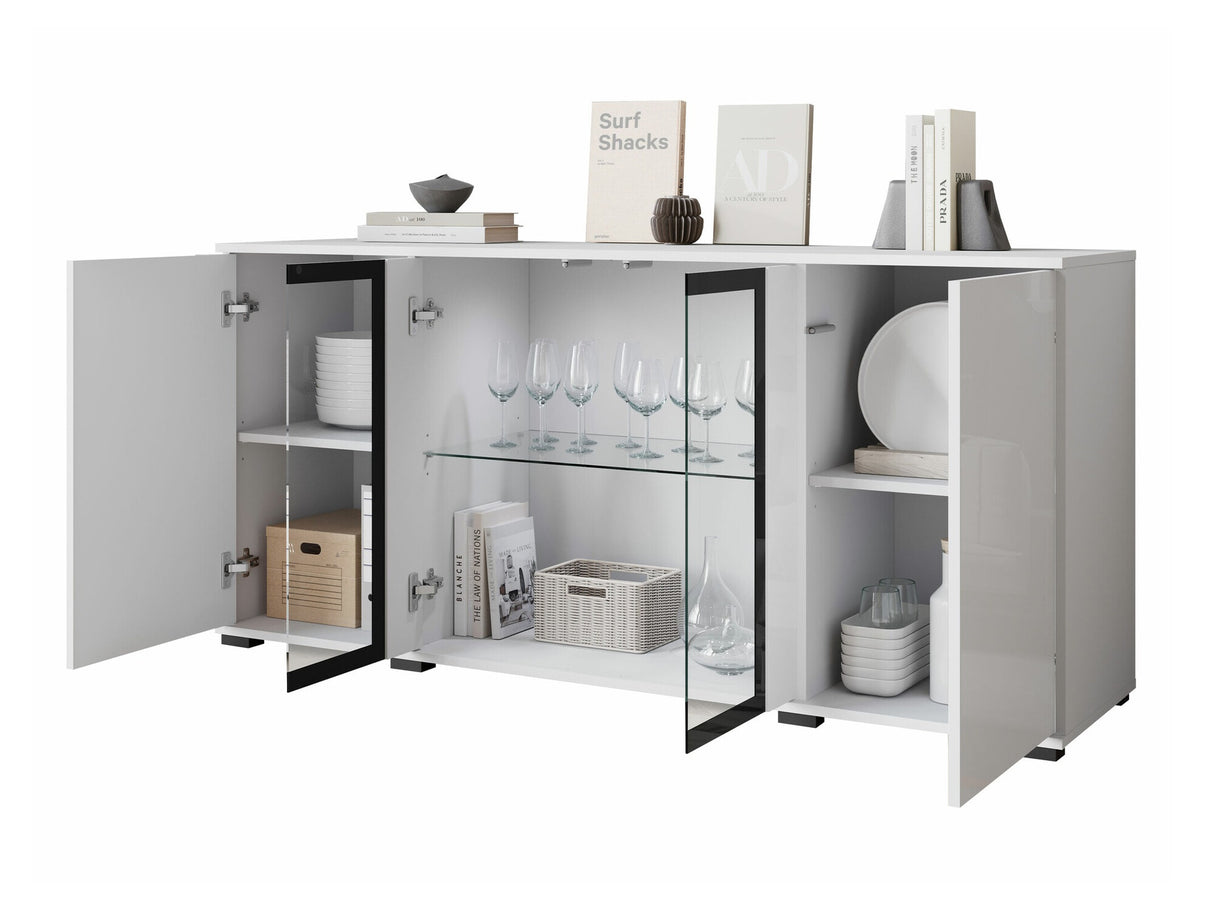 Szekrény CARO SB 154, Szín: Fehér + Fényes fehér, Led világítás: Nem