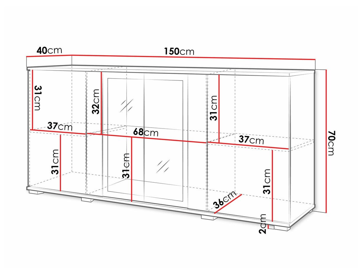 Szekrény CARO SB 154, Szín: Fehér + Fényes fehér, Led világítás: Nem