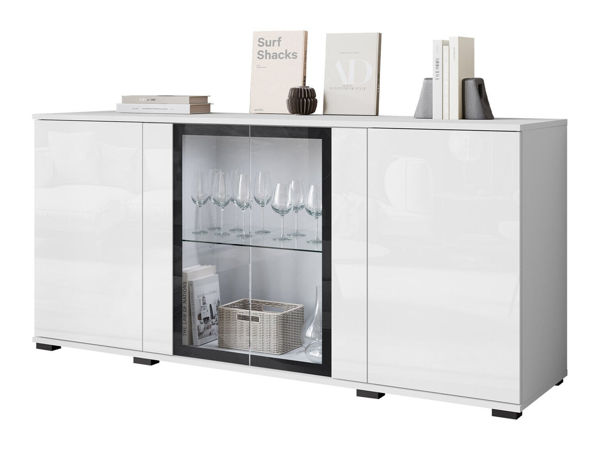 Szekrény CARO SB 154, Szín: Fehér + Fényes fehér, Led világítás: Igen