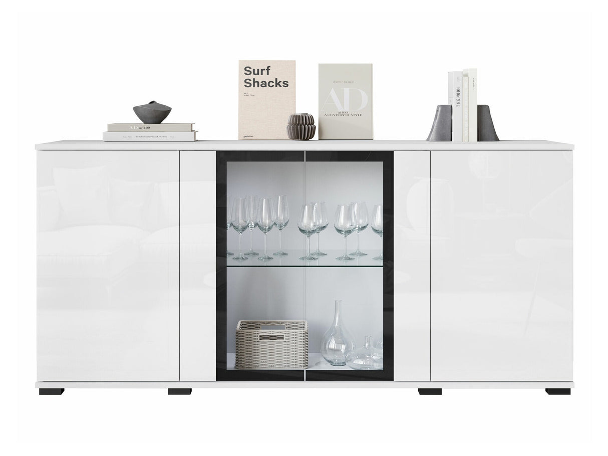 Szekrény CARO SB 154, Szín: Fehér + Fényes fehér, Led világítás: Igen