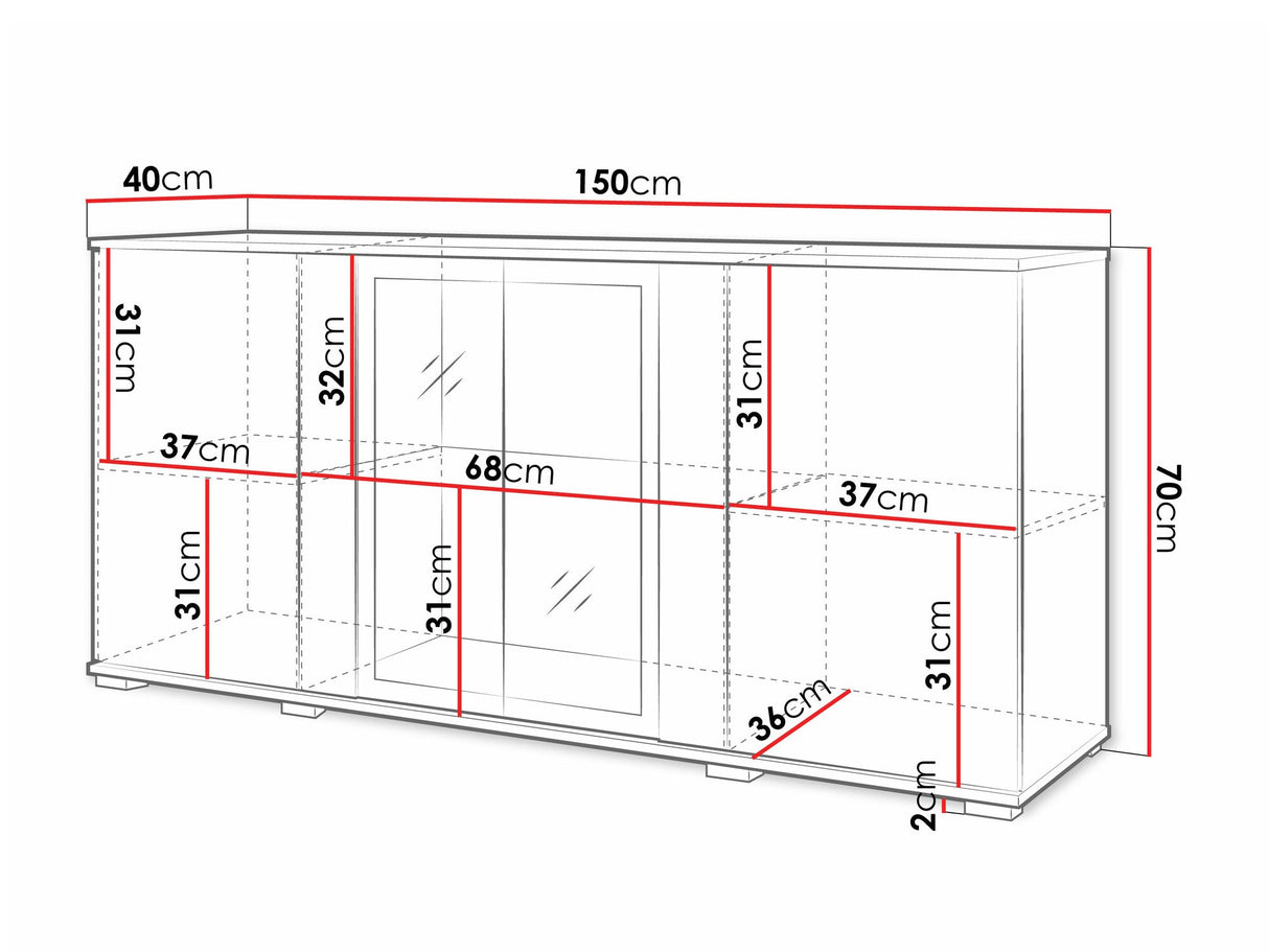Szekrény CARO SB 154, Szín: Fehér + Fényes fehér, Led világítás: Igen