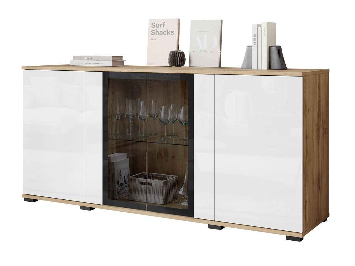 Szekrény CARO SB 154, Szín: Wotan tölgy + Fényes fehér, Led világítás: Nem