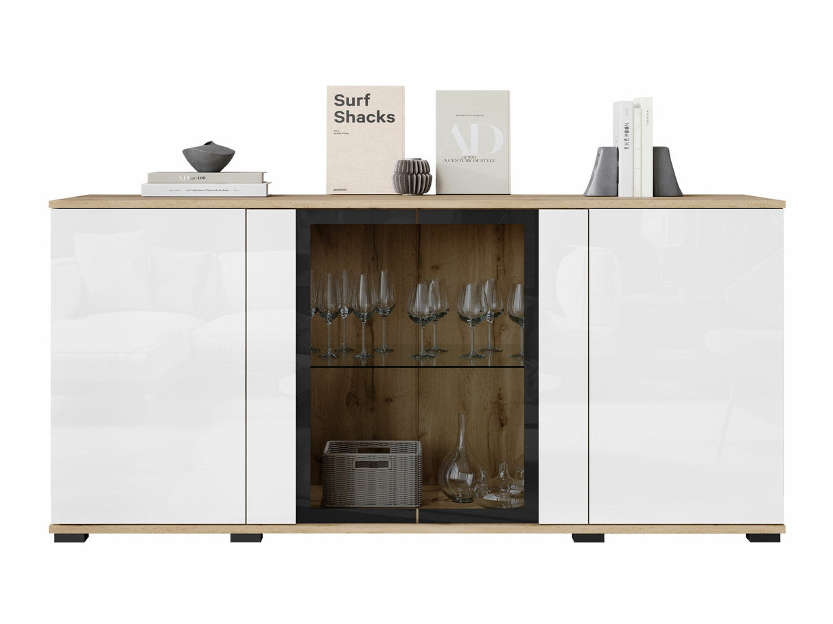 Szekrény CARO SB 154, Szín: Wotan tölgy + Fényes fehér, Led világítás: Nem