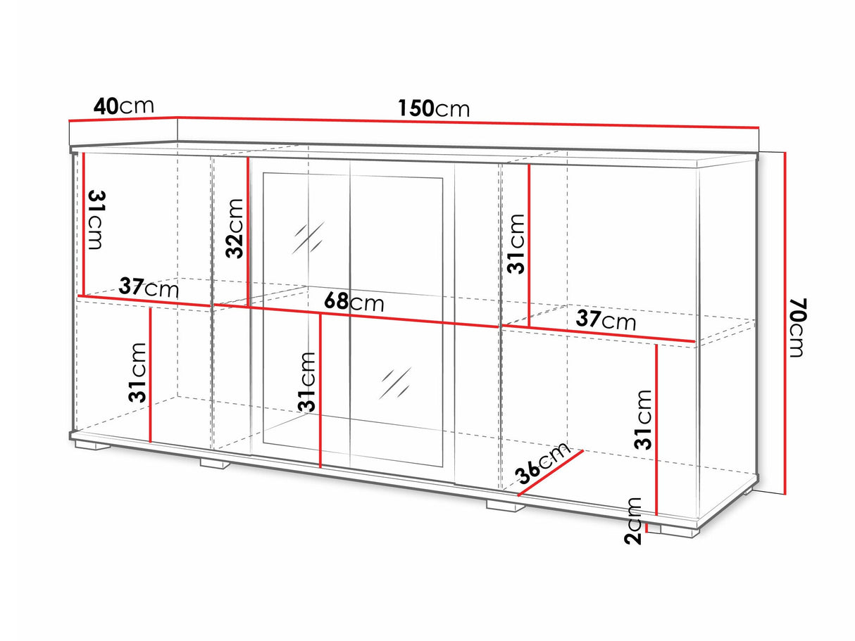 Szekrény CARO SB 154, Szín: Wotan tölgy + Fényes fehér, Led világítás: Nem