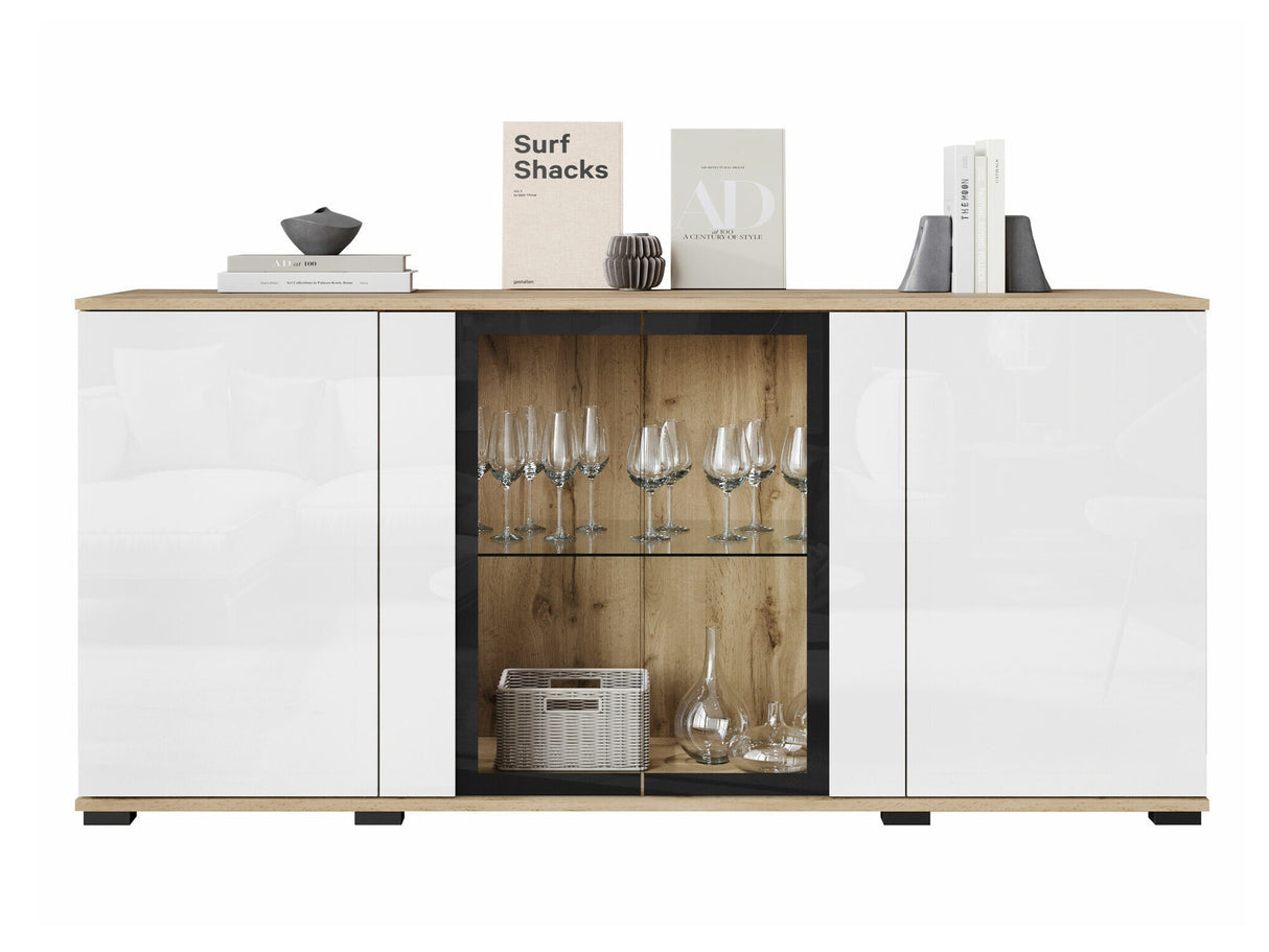 Szekrény CARO SB 154, Szín: Wotan tölgy + Fényes fehér, Led világítás: Igen