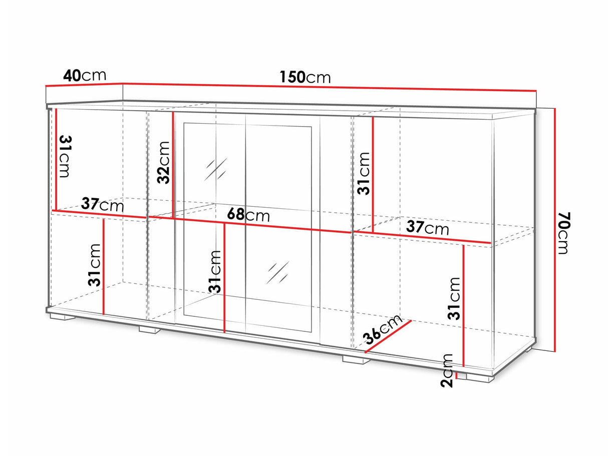 Szekrény CARO SB 154, Szín: Wotan tölgy, Led világítás: Nem