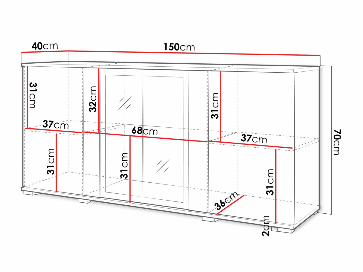 Szekrény CARO SB 154, Szín: Wotan tölgy, Led világítás: Igen