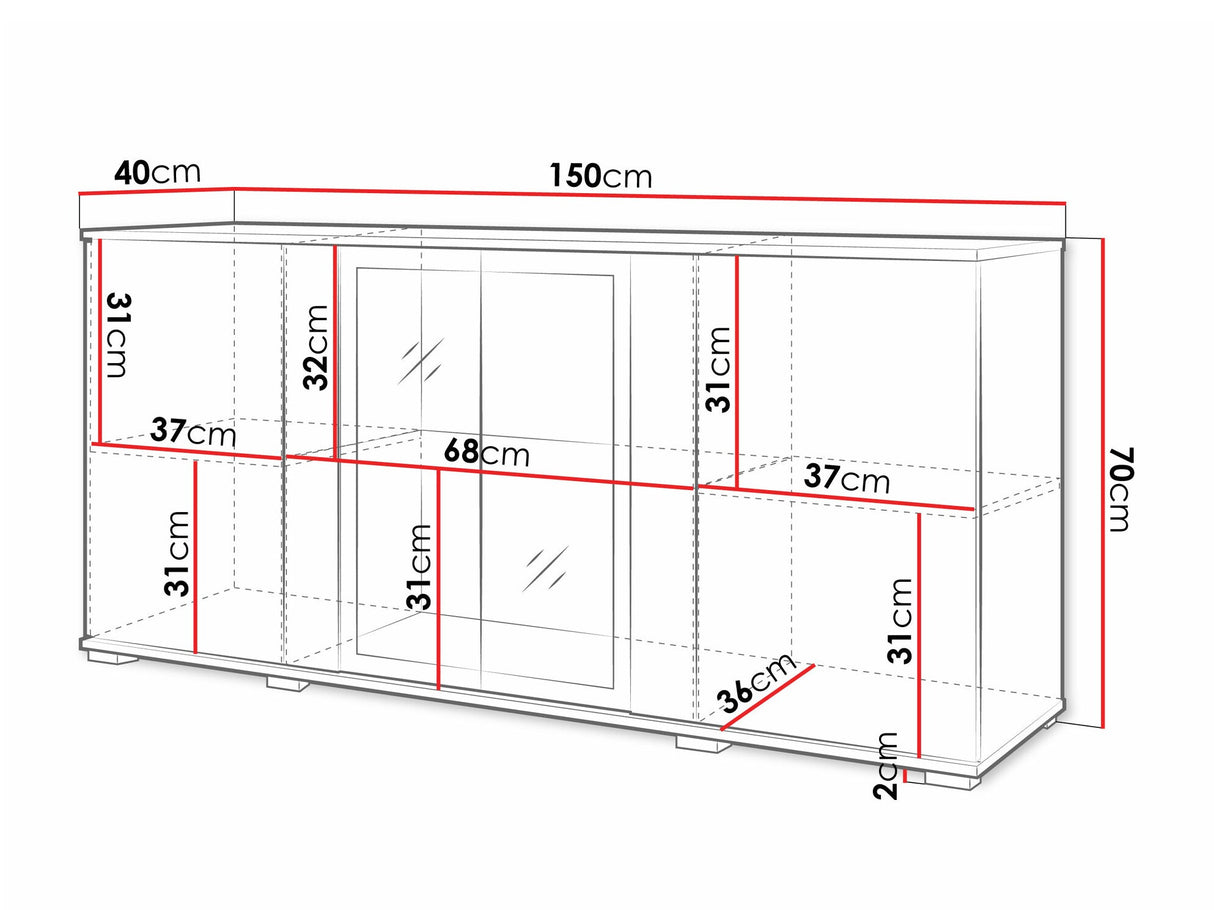 Szekrény CARO SB 154, Szín: Fekete, Led világítás: Nem