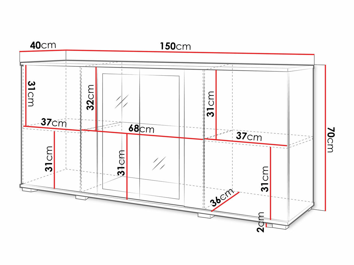 Szekrény CARO SB 154, Szín: Fekete, Led világítás: Igen