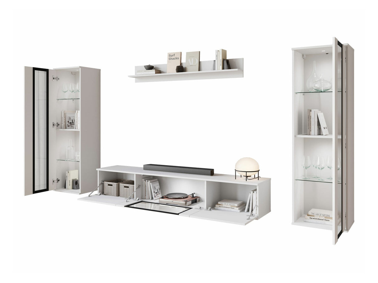 Nappali szett CARO, Szín: Fehér + Fényes fehér, Led világítás: Nem