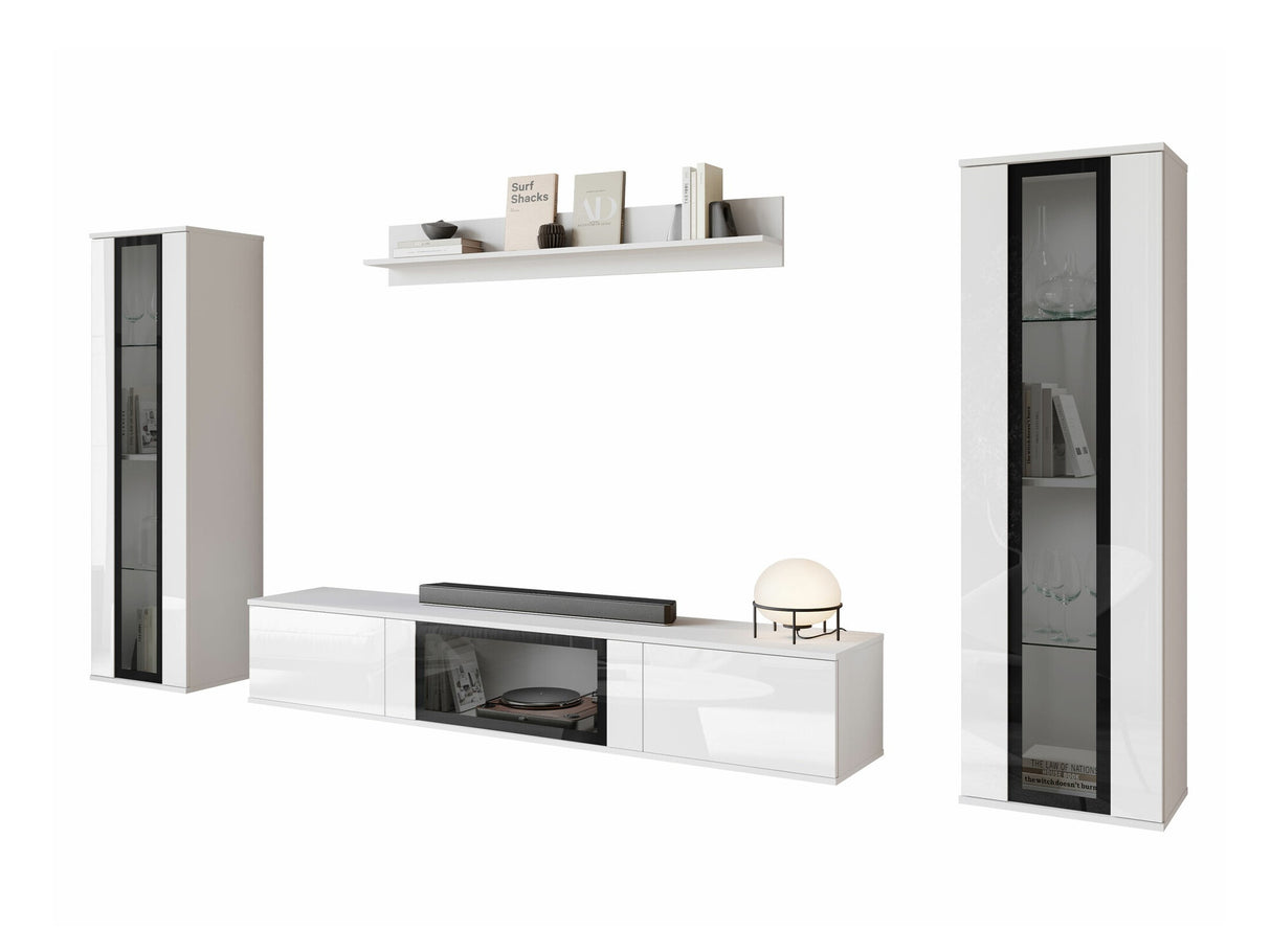 Nappali szett CARO, Szín: Fehér + Fényes fehér, Led világítás: Nem