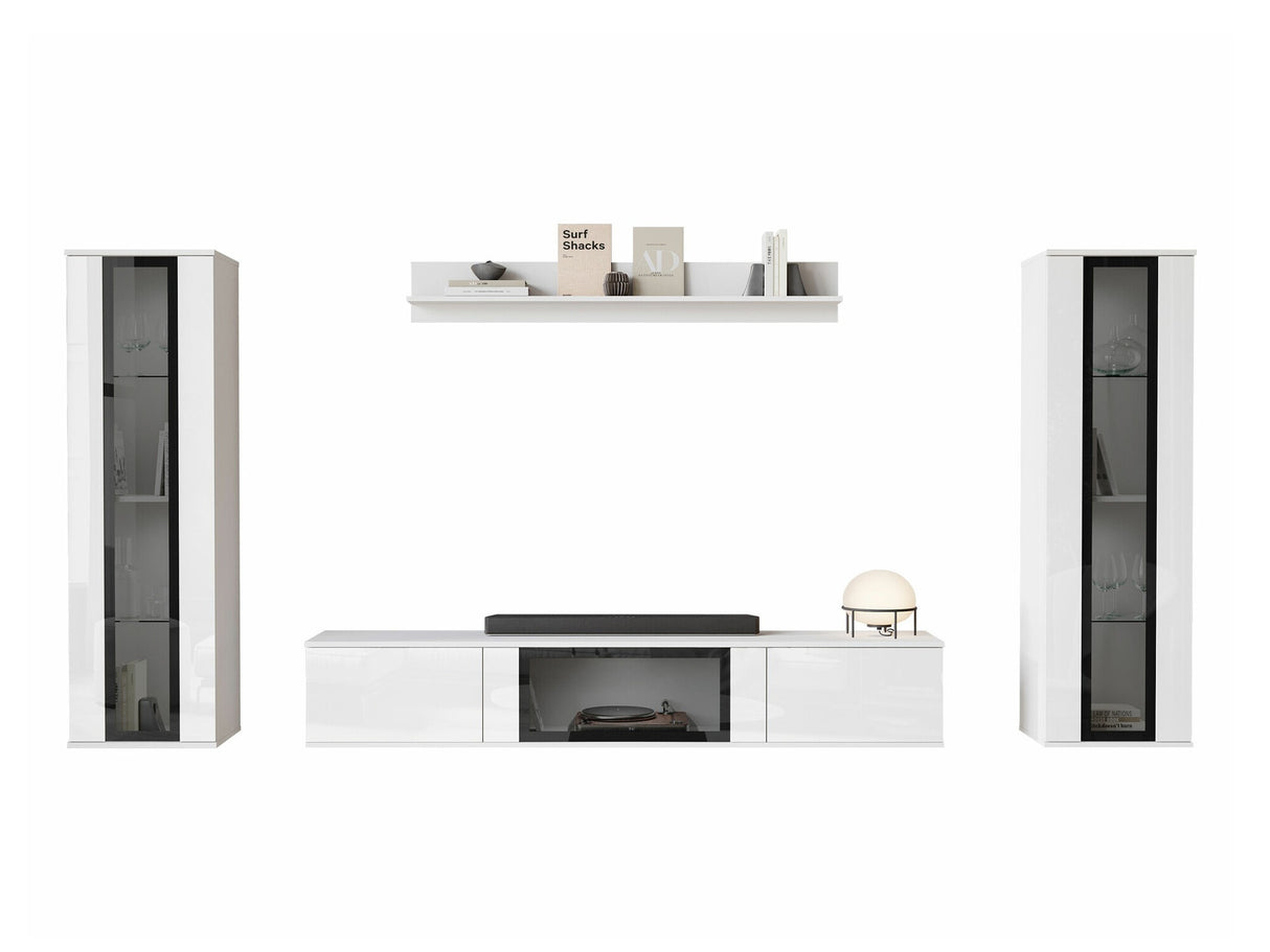 Nappali szett CARO, Szín: Fehér + Fényes fehér, Led világítás: Nem