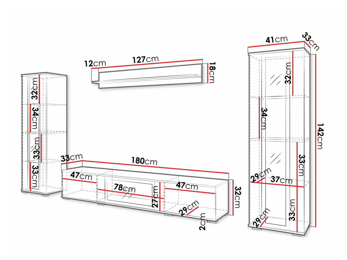 Nappali szett CARO, Szín: Fehér + Fényes fehér, Led világítás: Nem