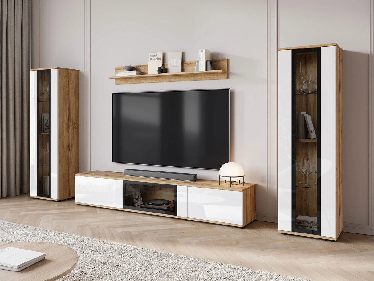 Nappali szett CARO, Szín: Wotan tölgy + Fényes fehér, Led világítás: Nem