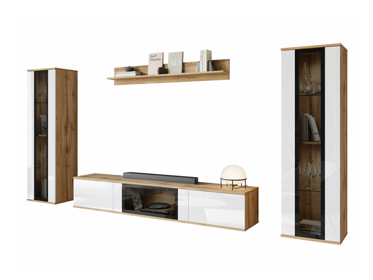 Nappali szett CARO, Szín: Wotan tölgy + Fényes fehér, Led világítás: Nem