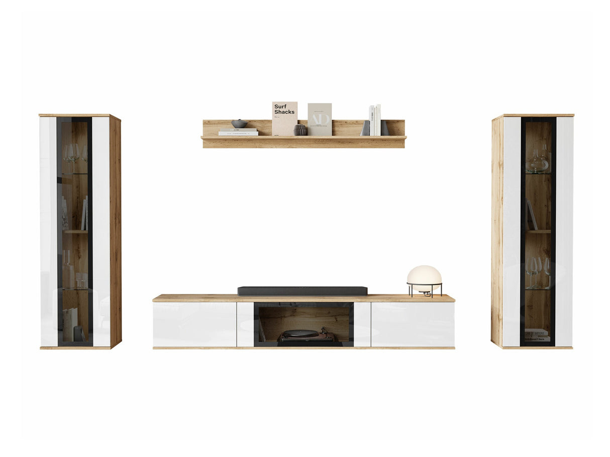 Nappali szett CARO, Szín: Wotan tölgy + Fényes fehér, Led világítás: Nem