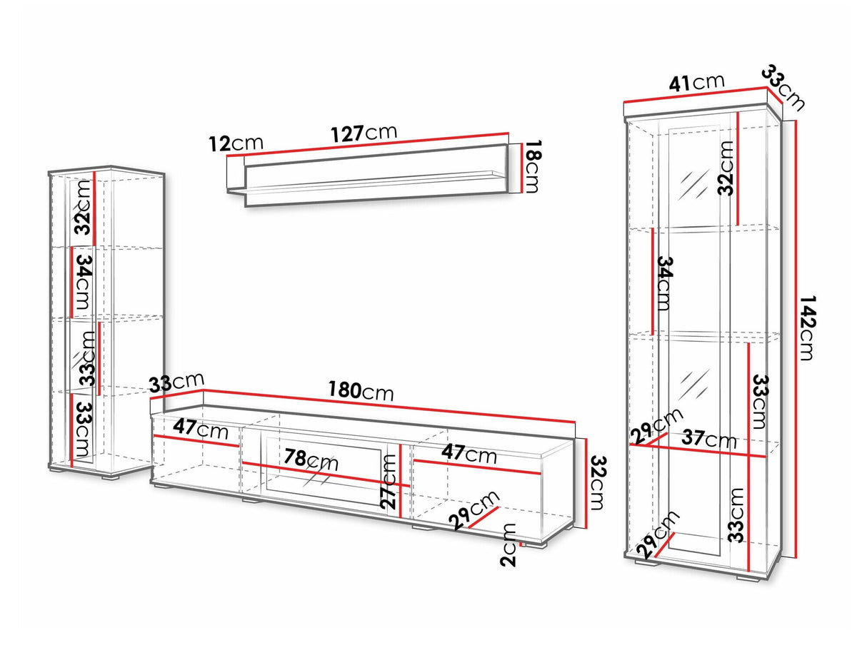Nappali szett CARO, Szín: Wotan tölgy + Fényes fehér, Led világítás: Nem