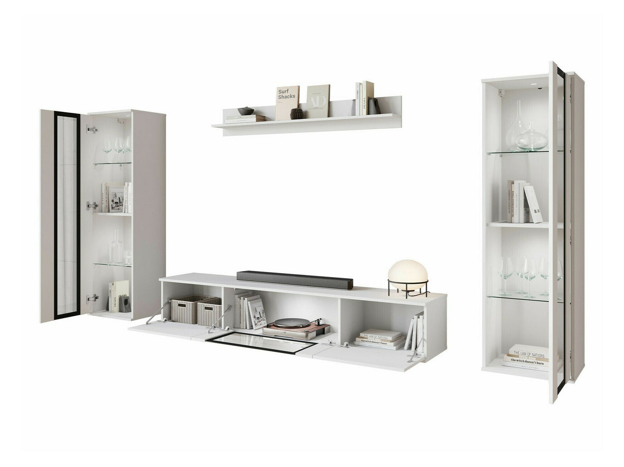 Nappali szett CARO, Szín: Wotan tölgy + Fényes fehér, Led világítás: Igen