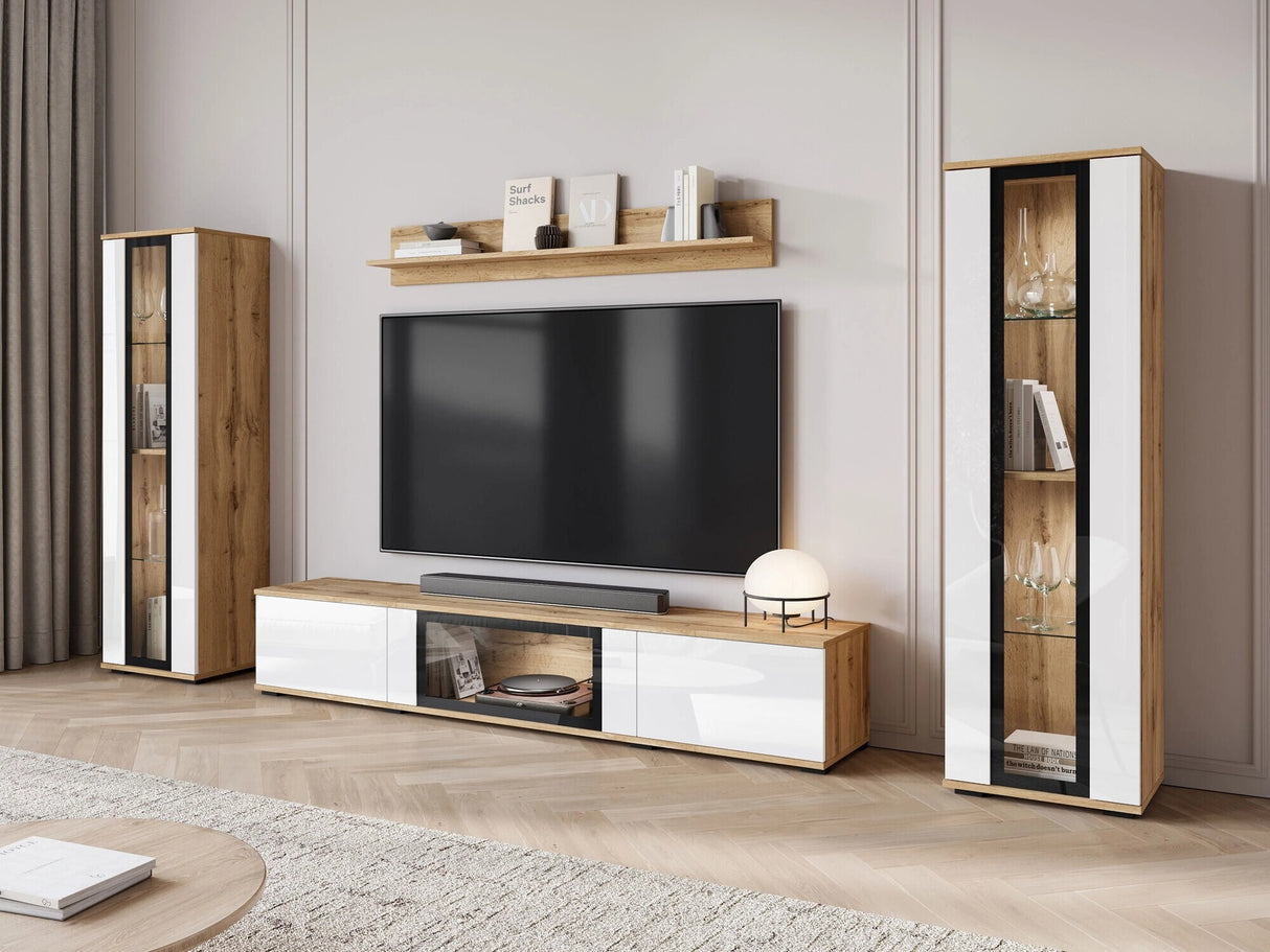 Nappali szett CARO, Szín: Wotan tölgy + Fényes fehér, Led világítás: Igen