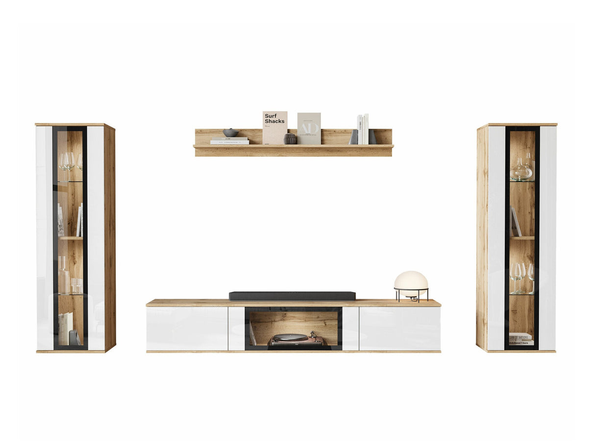 Nappali szett CARO, Szín: Wotan tölgy + Fényes fehér, Led világítás: Igen