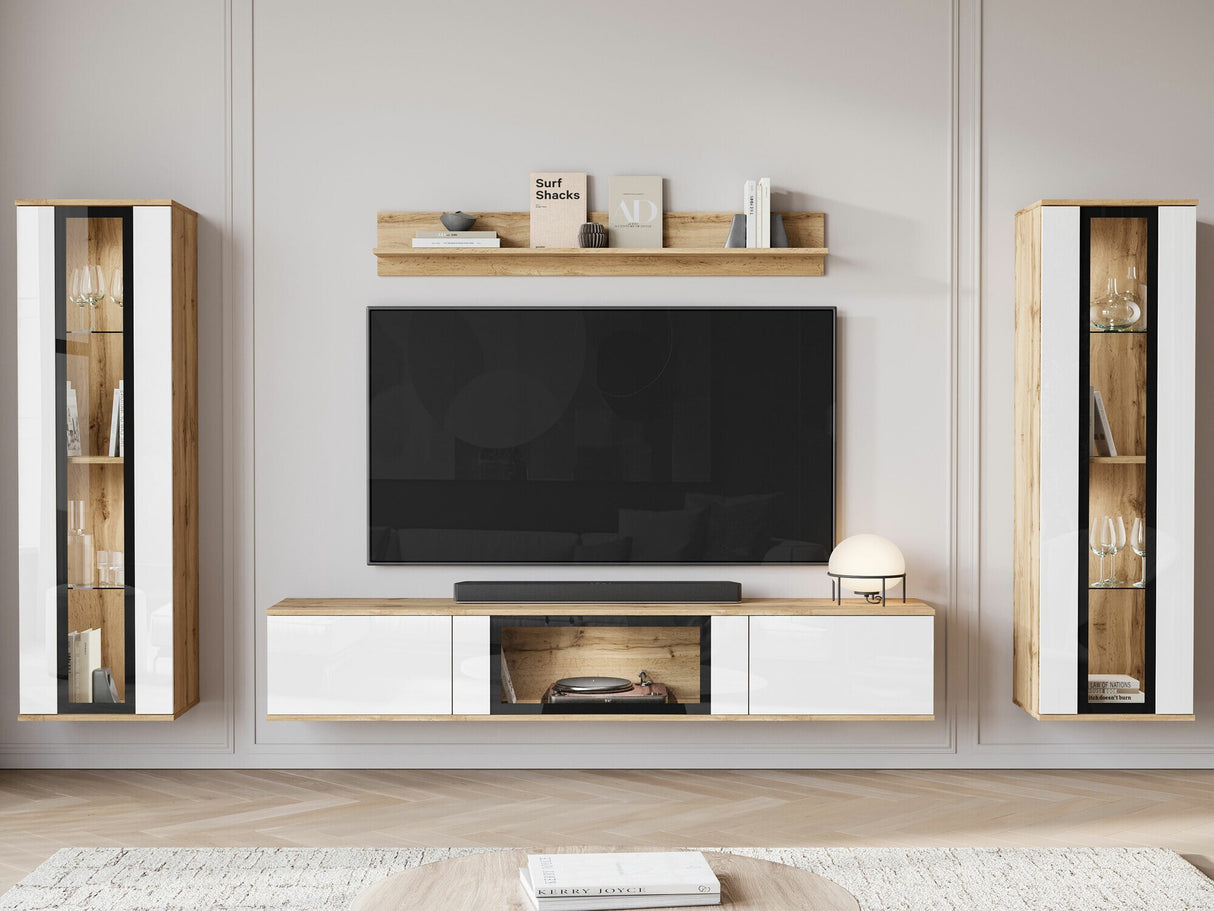 Nappali szett CARO, Szín: Wotan tölgy + Fényes fehér, Led világítás: Igen