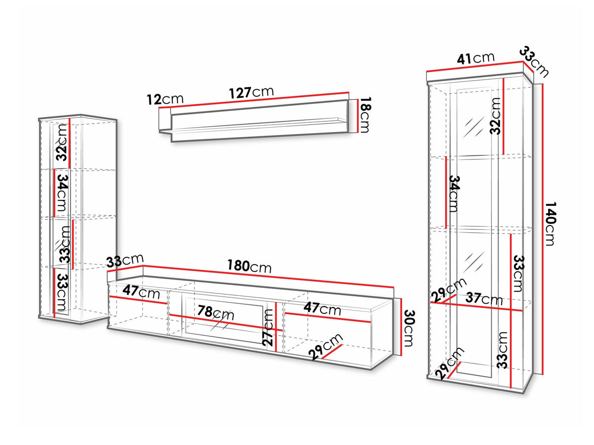 Nappali szett CARO, Szín: Wotan tölgy + Fényes fehér, Led világítás: Igen
