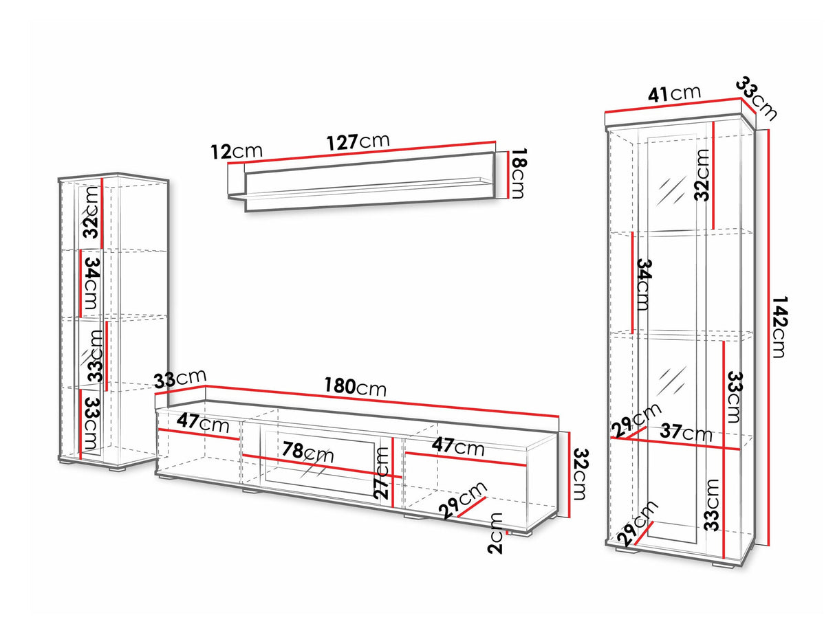 Nappali szett CARO, Szín: Fekete, Led világítás: Nem
