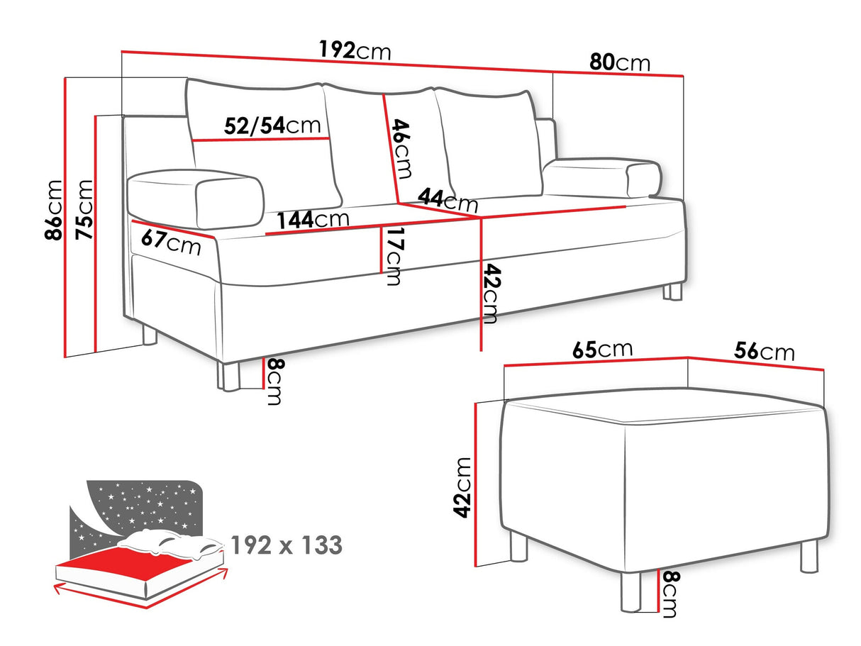 Kárpitozott bútorok Dover (Don) + Puff, Szín: Alova 36 + Alova 07
