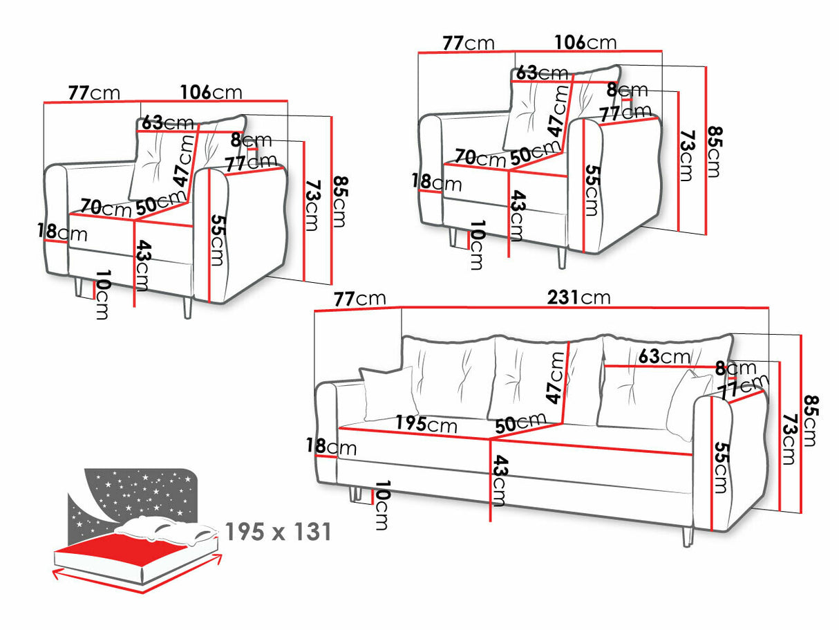 Kárpitozott bútorok Zestaw mebli ZAKO S+F+F, Szín: Manila 09