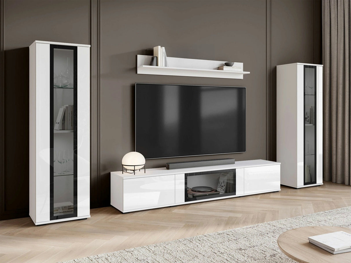 Nappali szett CARO, Szín: Fehér + Fényes fehér, Led világítás: Nem