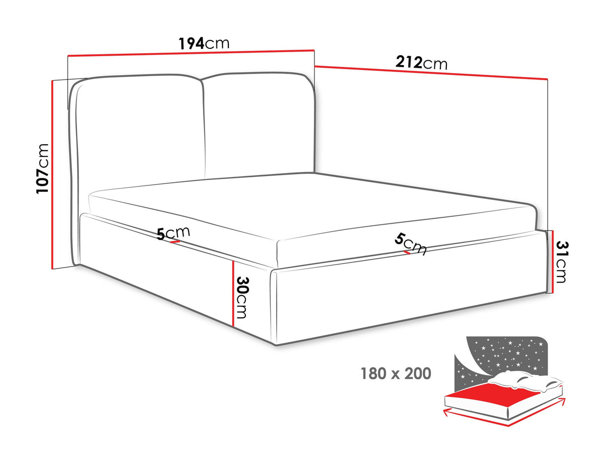 Ágy Łóżko tapicerowane HEAVEN, Szín: Coral 50, Alvó felület mérete: 180 x 200 cm
