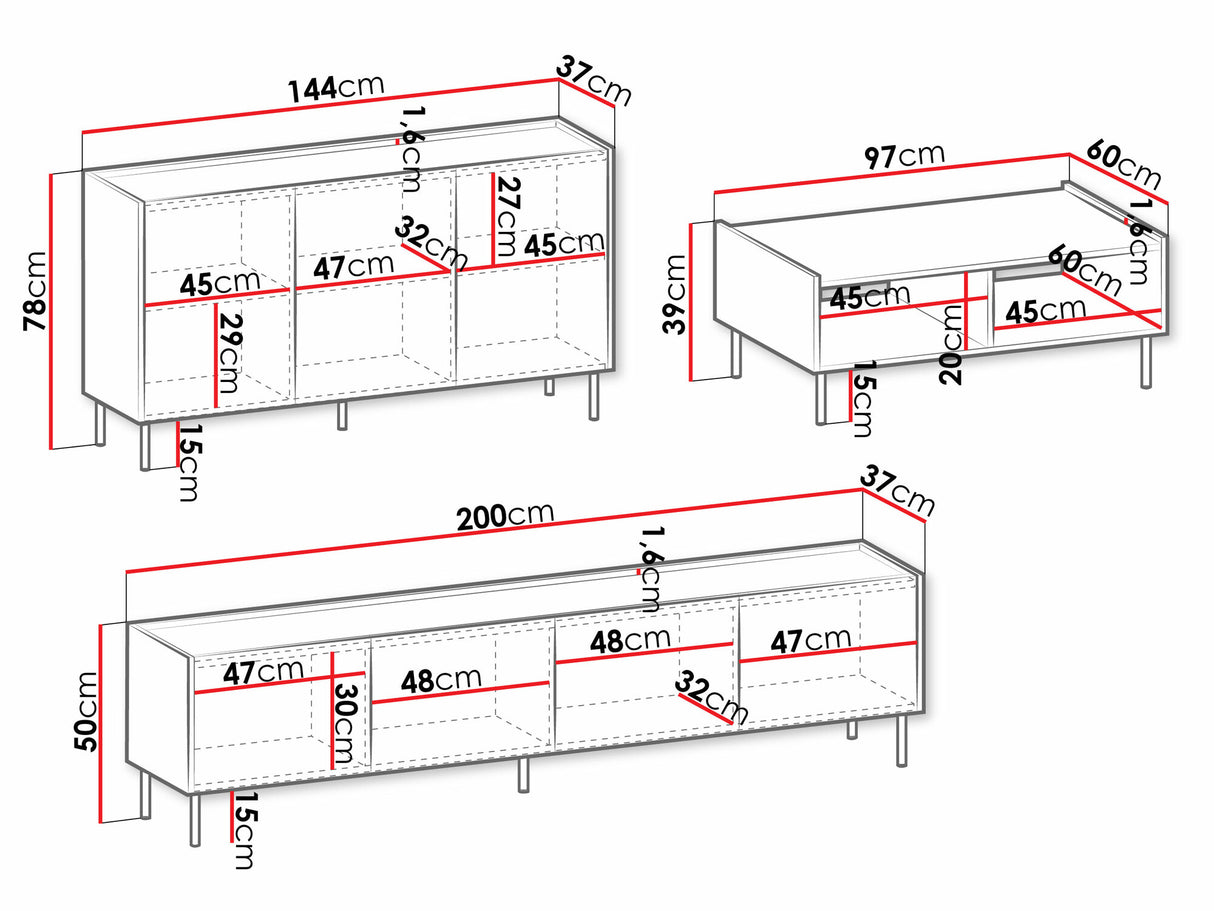 Nappali szett Meble TEWOS I Orzech Warmia/Marmur Czarny