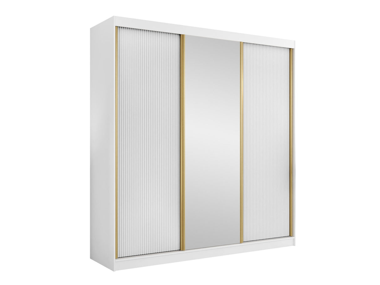 Gardróbszekrény Szafa przesuwna 3D TIRENO z lustrem Biały Bársony/Ryfle Biała