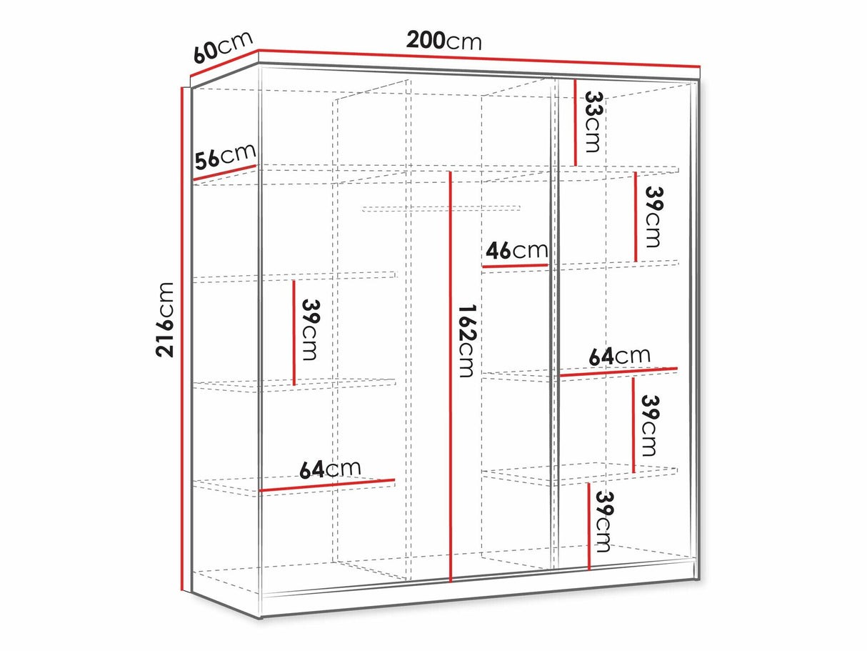 Gardróbszekrény Szafa przesuwna 3D TIRENO z lustrem Biały Bársony/Ryfle Biała