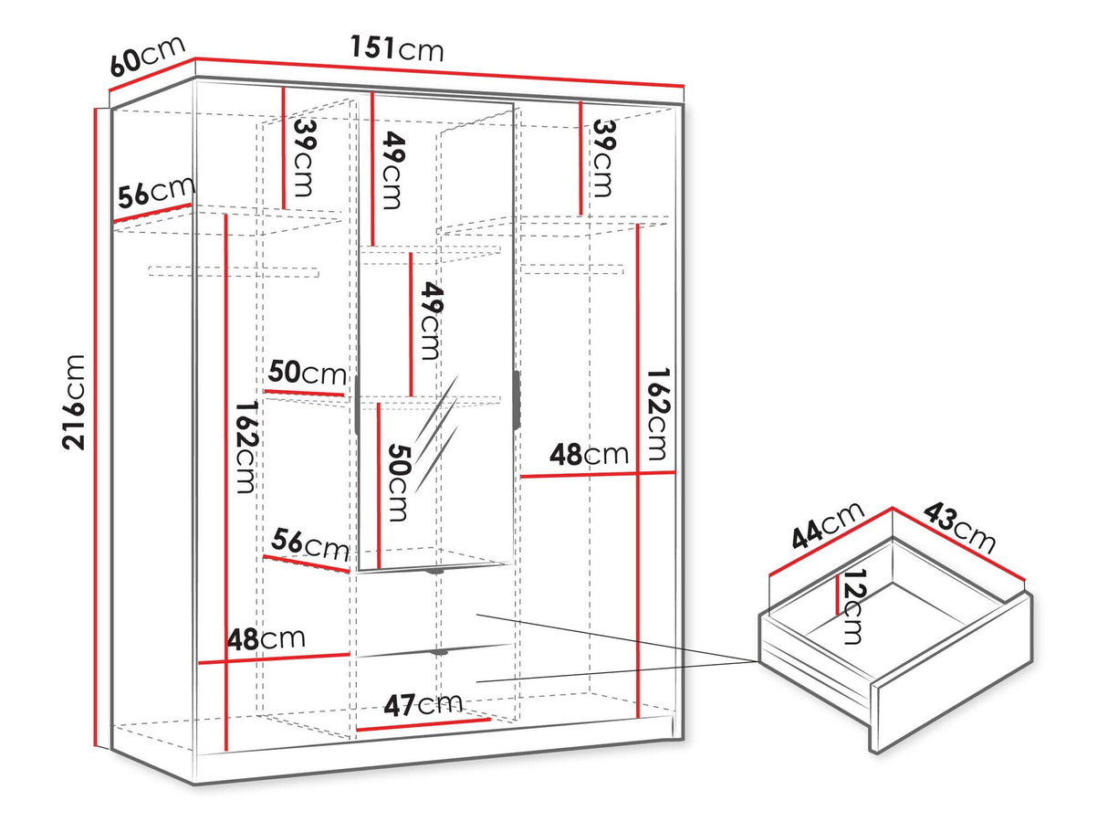 Gardróbszekrény Szafa uchylna 3D2S TIRENO z lustrem Biały Bársony/Ryfle Biała