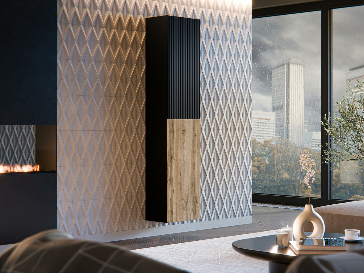 Polc Witryna 2D CAPITAL Czarny/Dąb wotan/Czarny (Fekete + Wotan tölgy)