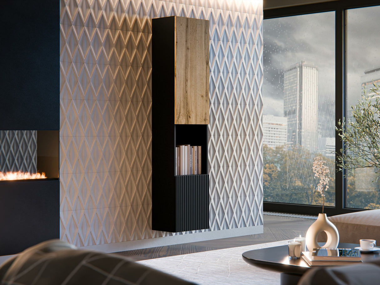 Polc Witryna 2D z wnęką CAPITAL Czarny/Dąb wotan/Czarny (Fekete + Wotan tölgy)