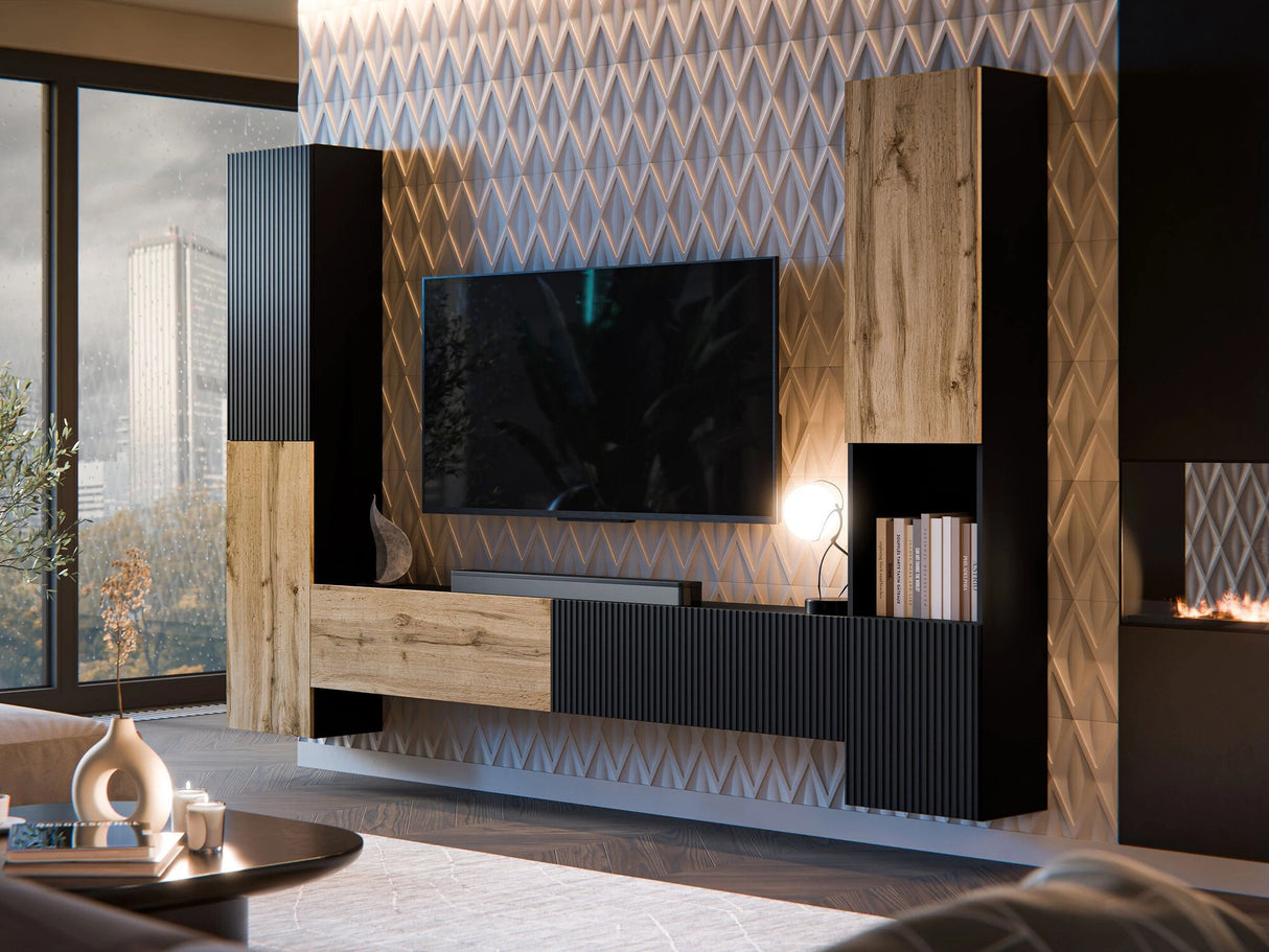 Polc Witryna 2D z wnęką CAPITAL Czarny/Dąb wotan/Czarny (Fekete + Wotan tölgy)