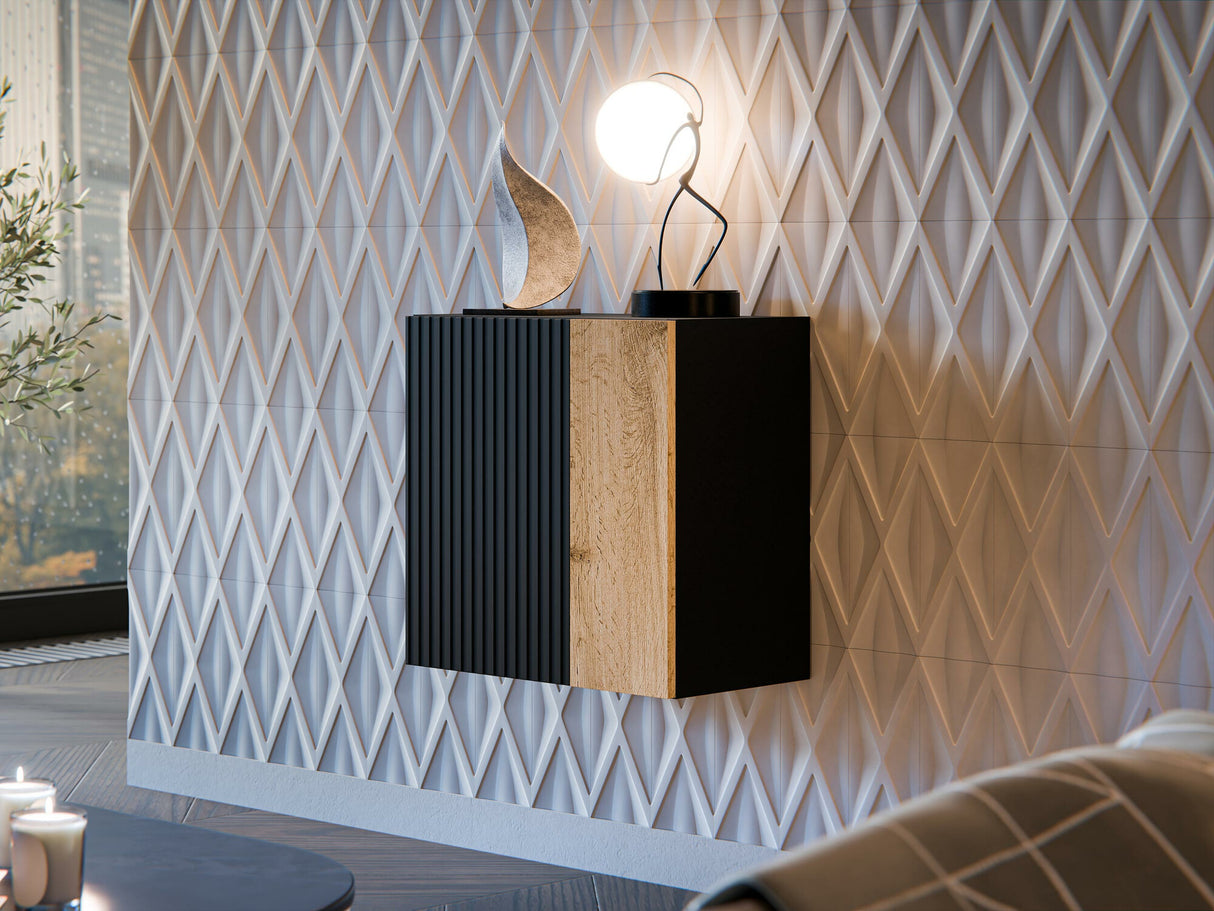 Fali szekrény Witryna kwadrat dekor CAPITAL Czarny/Dąb wotan/Czarny (Fekete + Wotan tölgy)