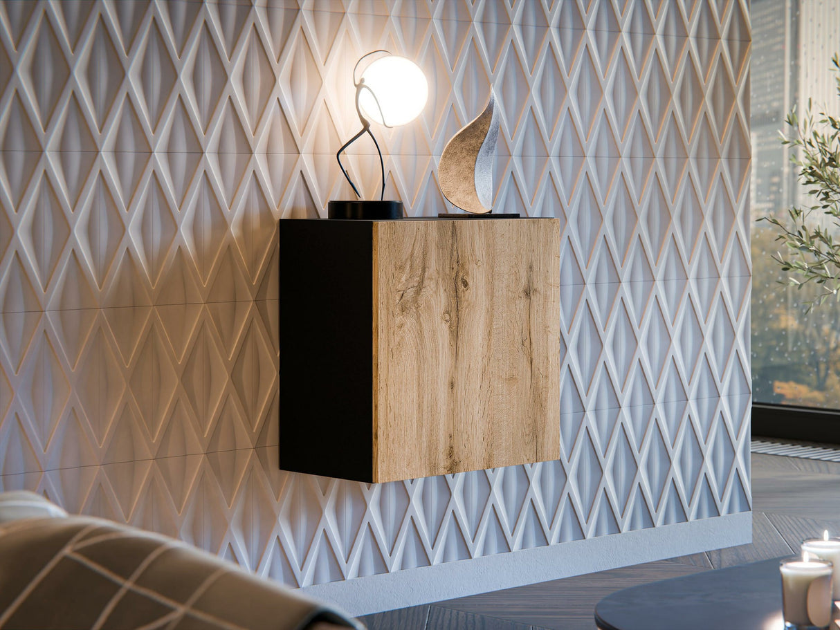 Fali szekrény Witryna kwadrat CAPITAL Czarny/Dąb wotan/Czarny (Fekete + Wotan tölgy)