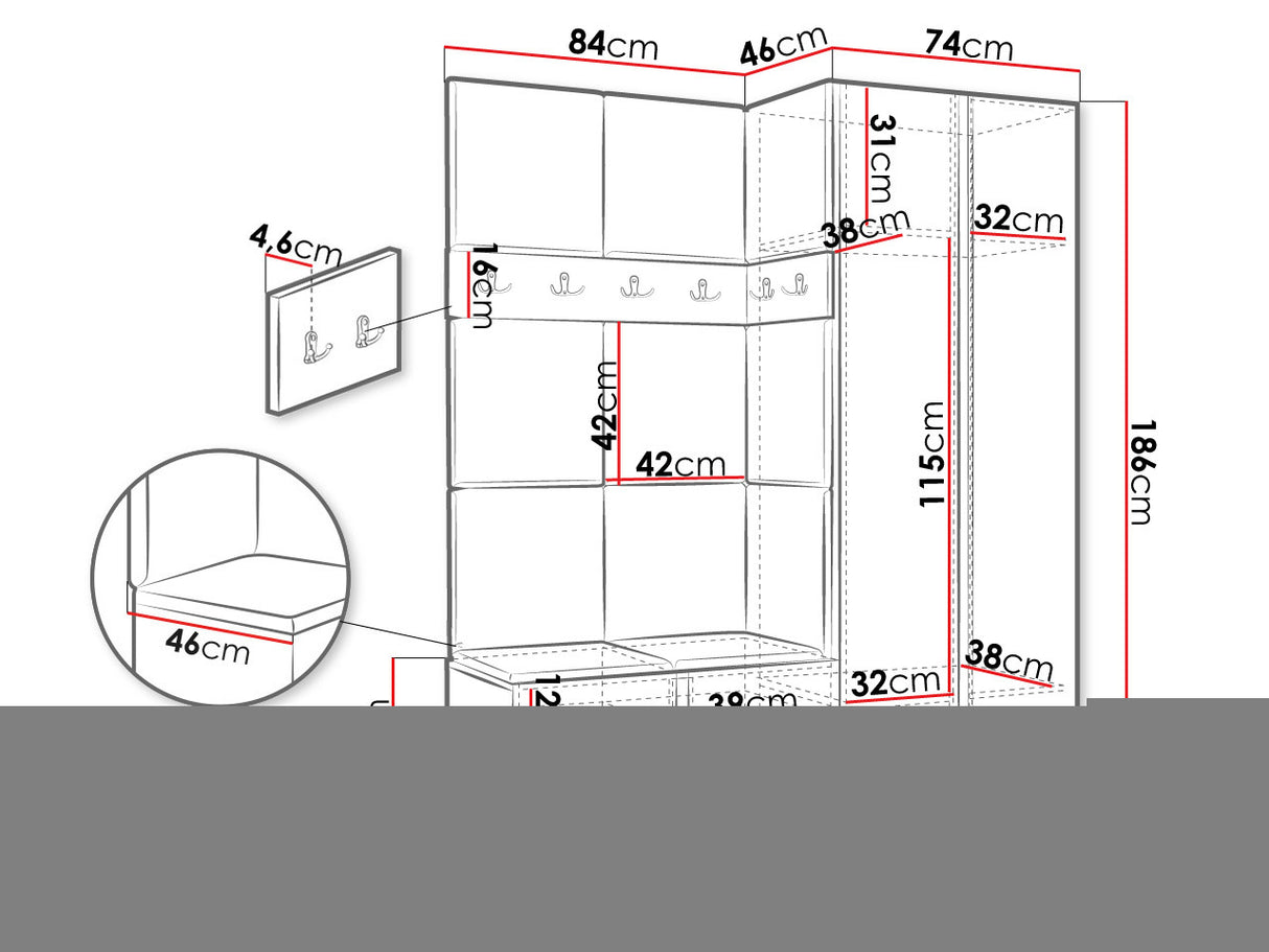 Előszoba garnitúra ORION XII (Tavasz XII), Keret színe: Fehér, Puha falpanel színe: Öko bőr Soft 017