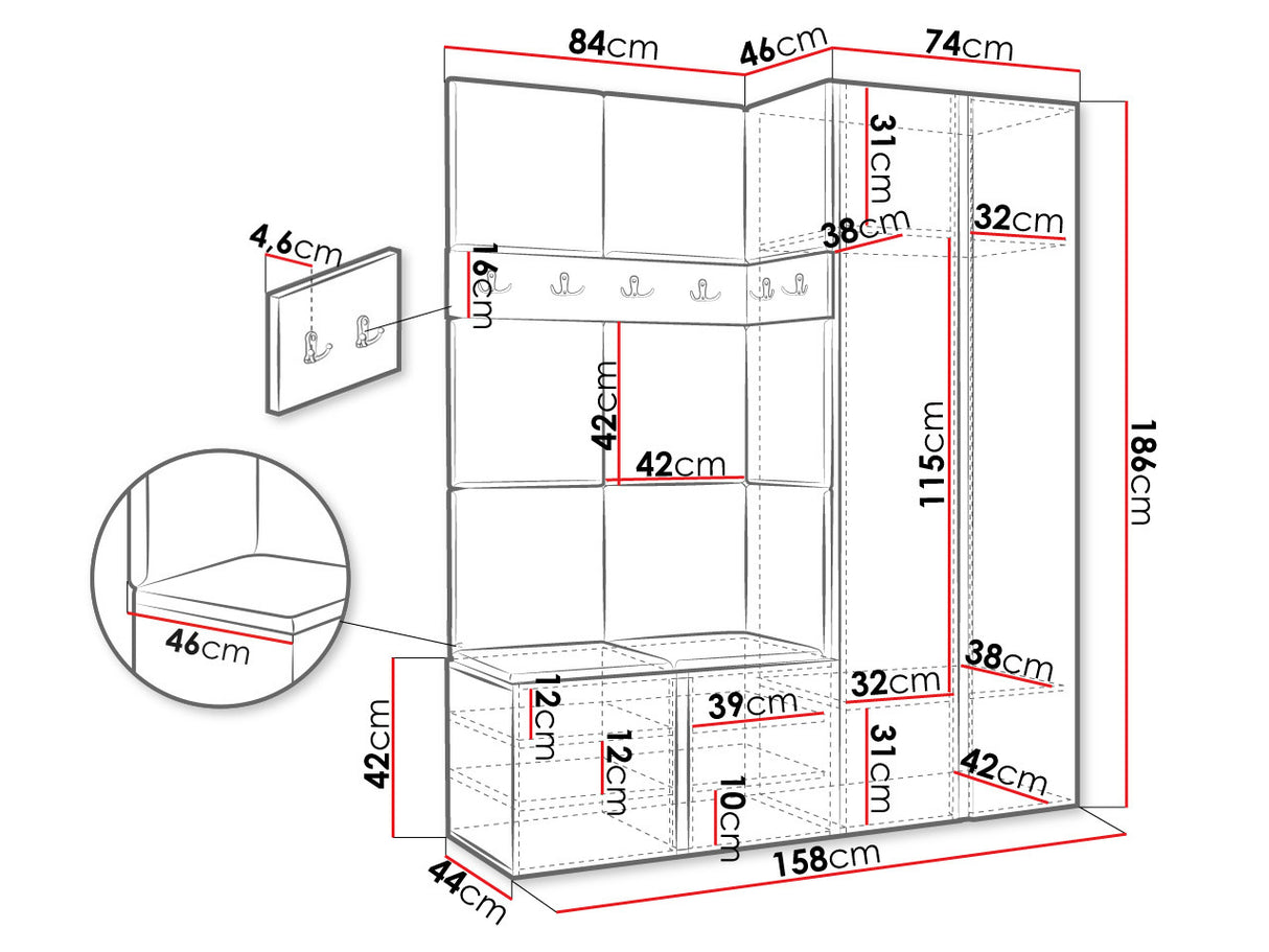 Előszoba garnitúra ORION XII (Tavasz XII), Keret színe: Grafit, Puha falpanel színe: Manila 02