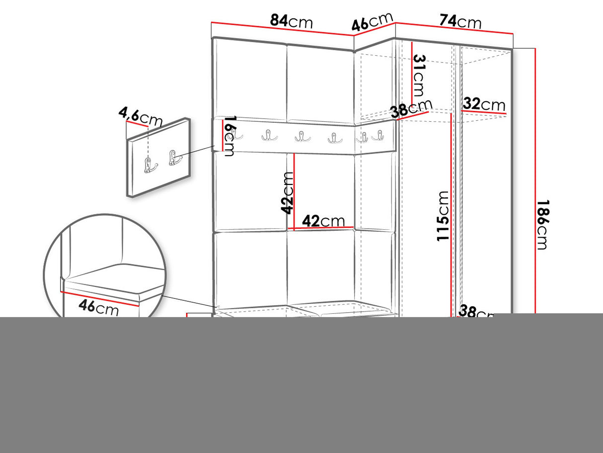 Előszoba garnitúra ORION XII (Tavasz XII), Keret színe: Fehér, Puha falpanel színe: Manila 04