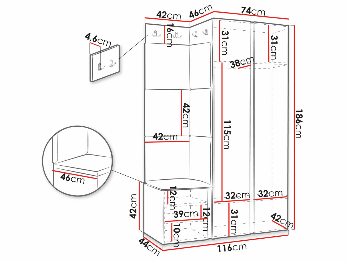 Előszoba garnitúra ORION RYFEL SLIM XXIII (Towiro), Keret színe: Fehér, Puha falpanel színe: Manila 09