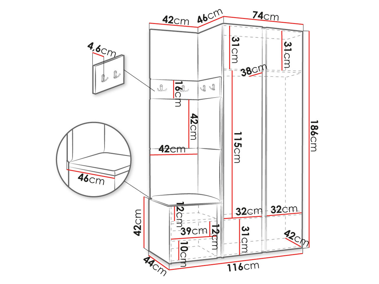 Előszoba garnitúra ORION XXVI (Tavasz XXVI), Keret színe: Artisan tölgy + Fekete, Puha falpanel színe: Soft 017